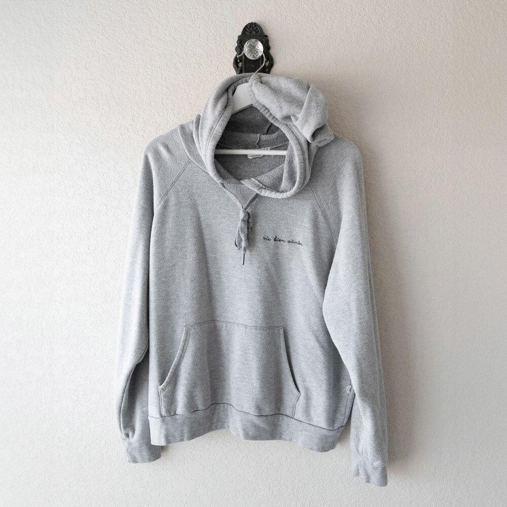 Magnolia Gray Hoodie Womens M French Script Made USA Soft Pullover